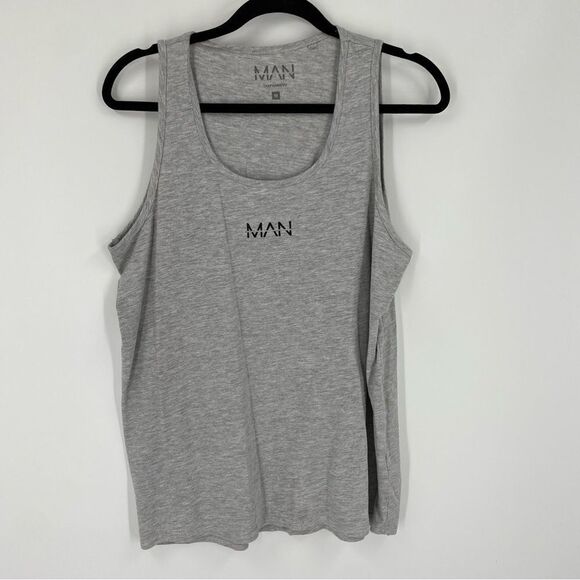 Man BooHoo Men Men’s Scoop Neck Gray Sleeveless Shirt size M - Picture 1 of 4